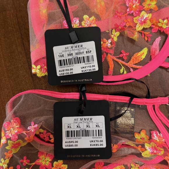 Gorgeous Honey Birdette "Summer" Neon Pink Lingerie Set 38F/XL NWT - Picture 3 of 3